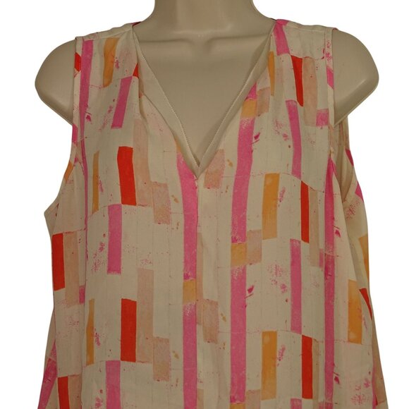 Cato Sleeveless V-Neck Pink Geometric Print Tank Top Women Size L Career Shell - Picture 2 of 10